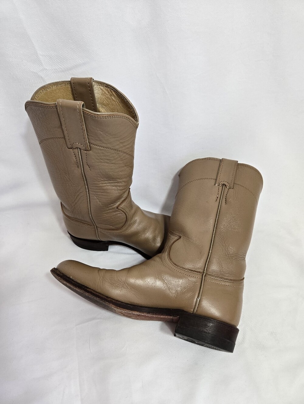 Justin Western Cowboy Boots Women’s Beige Leather USA Made Size 6B
